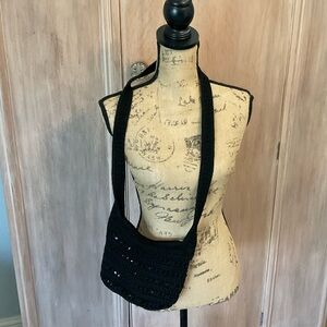 Lina Black crochet sequin crossbody bag hobo sling travel lightweight festival